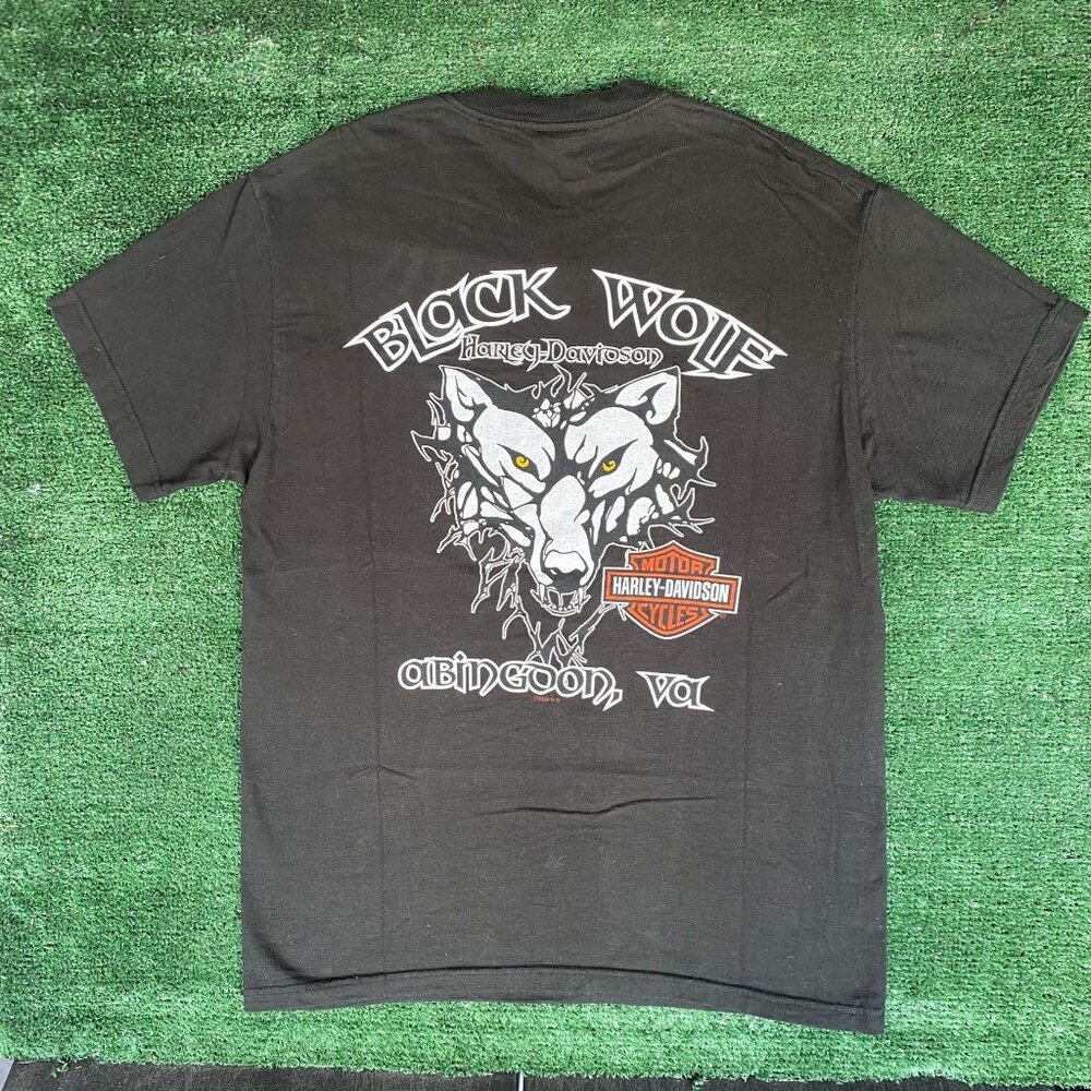 Vintage Y2K Harley Davidson Black Wolf T-Shirt M Tribal Moto Punk Streetwear